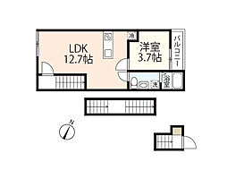 Pablo戸坂 B棟 1LDKの間取図画像