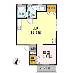 セジュール澤井B棟 1LDKの間取図画像