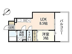 ロイヤルヴィラ向洋B棟 1LDKの間取図画像