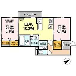 ヴェール高須 2LDKの間取図画像