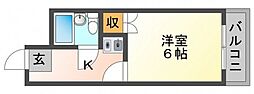 ジャルダン皆賀 1Kの間取図画像