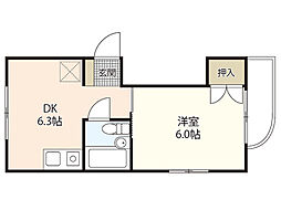 ハッコービル 1DKの間取図画像