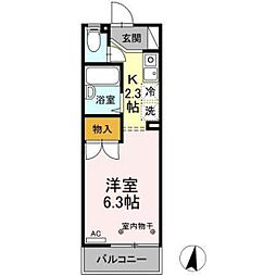 セジュール上瀬野 ワンルームの間取図画像