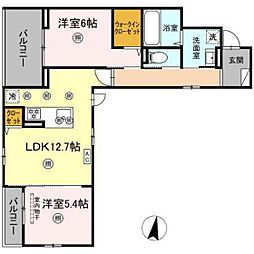 プリモ石井城 2LDKの間取図画像