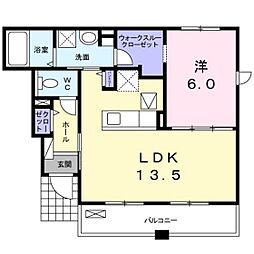 ヴェルテC 1LDKの間取図画像