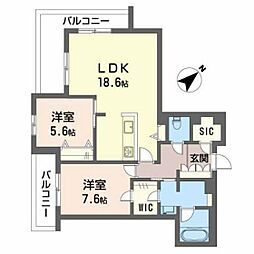 グリナージュ歴史の散歩道 2LDKの間取図画像