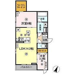 D-Axis旭 B棟 2LDKの間取図画像