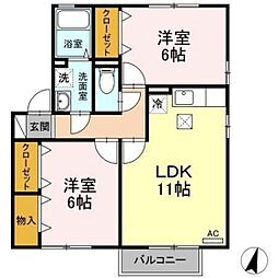ディアコート壱番館 2LDKの間取図画像