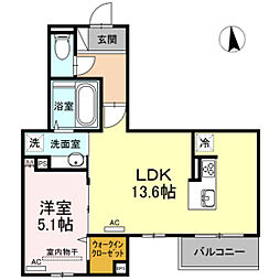 リバーフロント羽衣 1LDKの間取図画像