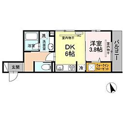 サリオス段原日出 1DKの間取図画像