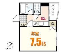 アメニティカネイチ2 1Kの間取図画像