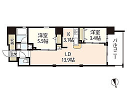 リベラーレ光町 2LDKの間取図画像