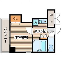 パークサイド大手町 1Kの間取図画像