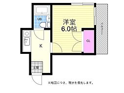 カーサ河原町 1Kの間取図画像