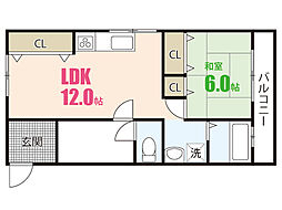 石本ビル 1LDKの間取図画像