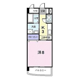 サニーヒルズK 3階1Kの間取り