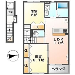 ミルフィーユ 2階2LDKの間取り