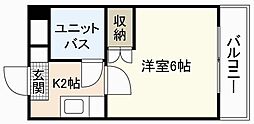 第六若宮ビル 1階1Kの間取り