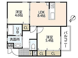 三迫APARTMENT 1階2LDKの間取り