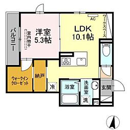 ラルーチェCD　D棟 3階1LDKの間取り
