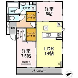 フルール 2LDKの間取図画像