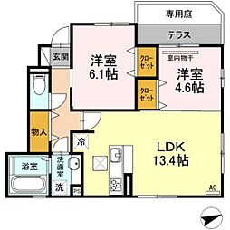 ダン・ルミエール 2LDKの間取図画像