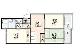 第1ビューハイツ 3DKの間取図画像