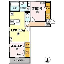 プリマベーラ 2LDKの間取図画像