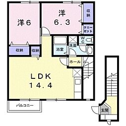 メイプル焼山C 2LDKの間取図画像