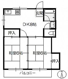 小原ビル 2DKの間取図画像