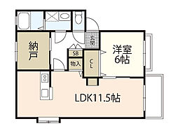 高崎ハイツB 1LDKの間取図画像
