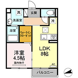 フローラル五月が丘B 1LDKの間取図画像