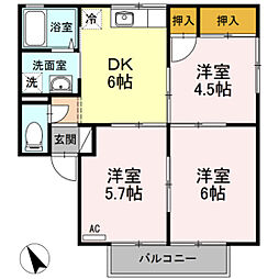 プリメーラ城ケ丘 3DKの間取図画像