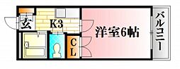 第2大下ビル 1Kの間取図画像