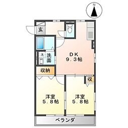 レトア金亀3 2DKの間取図画像