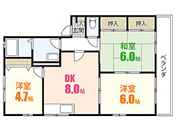 リバージュ1号館 3DKの間取図画像