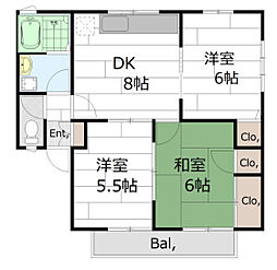 サンコーポ西口B 3DKの間取図画像