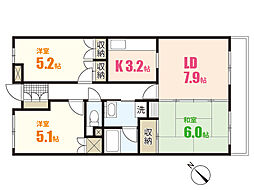 倉西ビル 3LDKの間取図画像