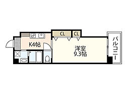 ノーブル縮景園 1Kの間取図画像