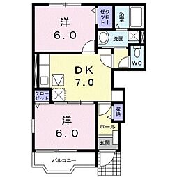 カーネリアンB 2DKの間取図画像
