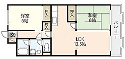 第1ビューハイツ 2階2LDKの間取り