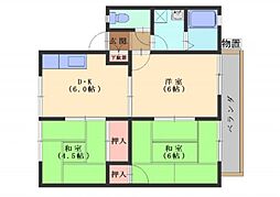 ヴィラ石本 2階3DKの間取り