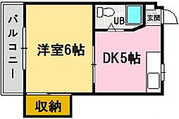 大宮グリーンコーポ 1DKの間取図画像