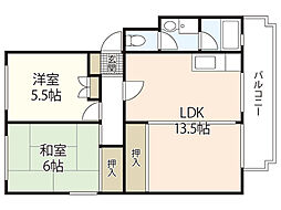 第2仁井田マンション 2LDKの間取図画像