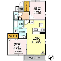 セジュールゆう 1階2LDKの間取り