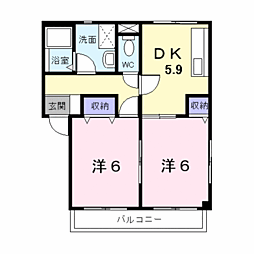 ソレアードM 2DKの間取図画像