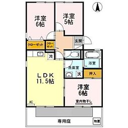 グレース祇園B 3LDKの間取図画像
