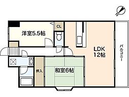 グリーンコート毘沙門 2LDKの間取図画像