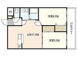 グレースK2 2LDKの間取図画像