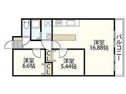ハイツ南千田 6階2LDKの間取り